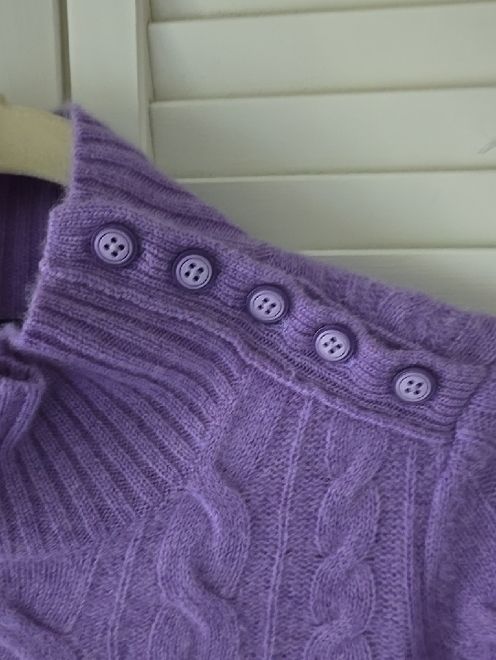 Charter Club Lavender Cable-Knit Mock Neck Sweater with Button-Shoulder Cashmere - Picture 2 of 5